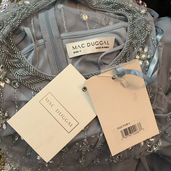 MAC DUGGAL 9222 Blue High Neck Sleeveless Embellished A Line Cocktail Dress - Picture 13 of 13